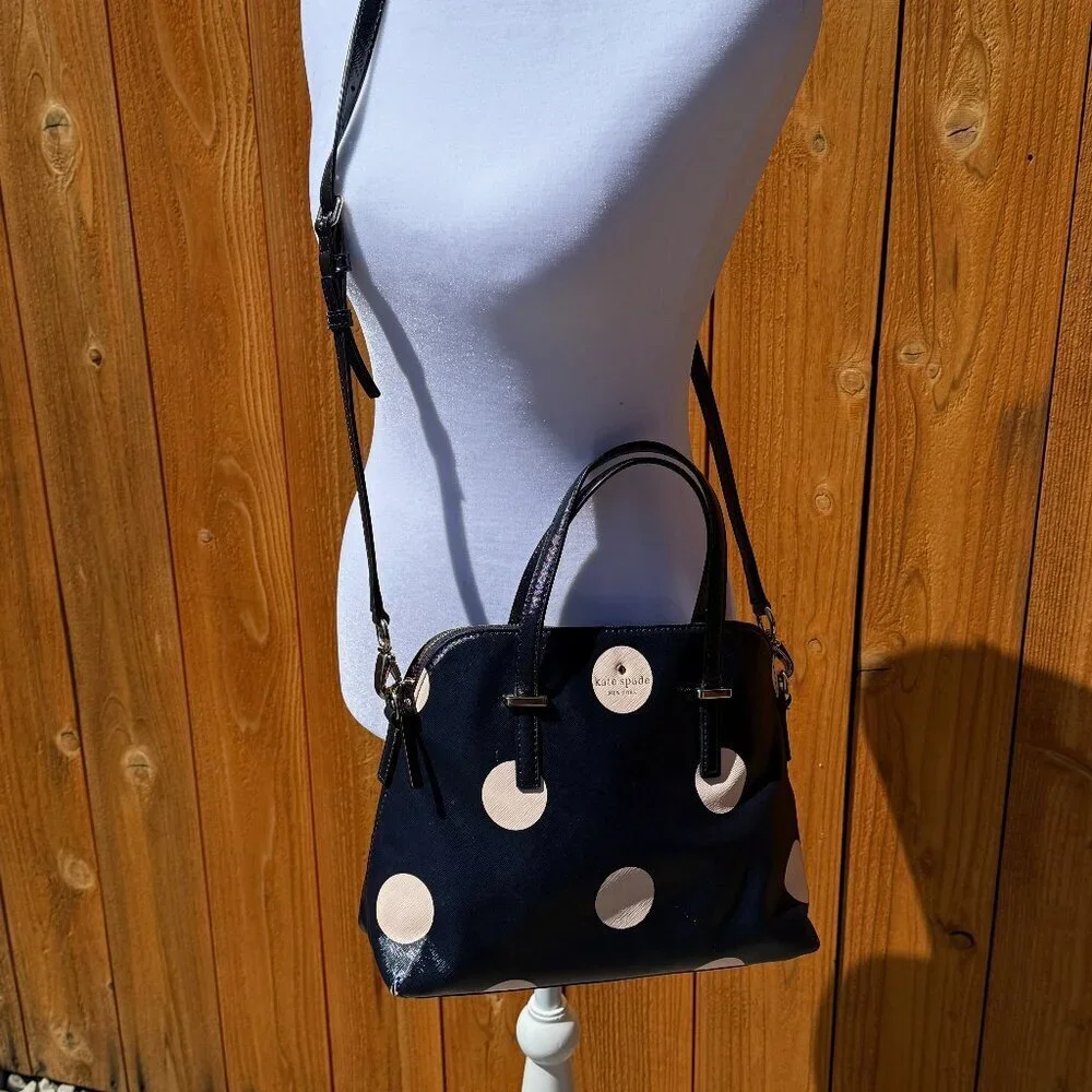 kate spade new‎ york Crossbody Bag Navy w/ Pale Pink Dots Preloved